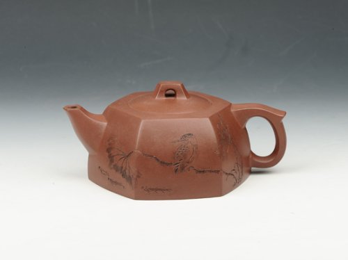 邵慧琴紫砂壶 六方井栏 360cc 原矿红皮龙 