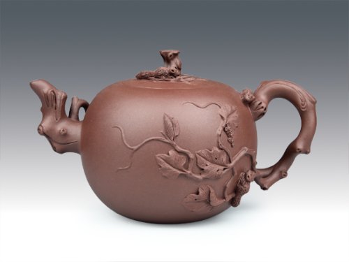 冯盘军紫砂壶 松鼠葡萄 