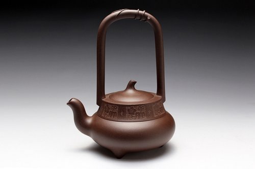 陈夕良紫砂壶 北瓜提梁 