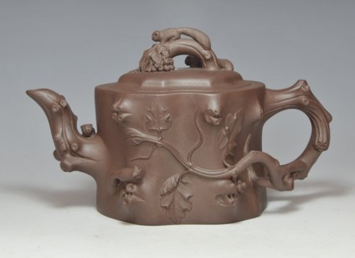 潘孟华紫砂壶 松鼠葡萄桩 