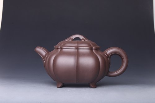 谈敏紫砂壶 筋纹菱花如意 