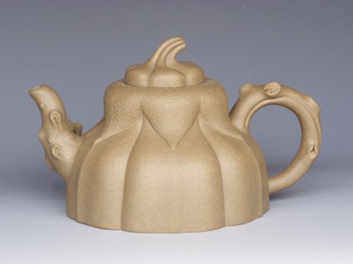 陶红月紫砂壶 六角北瓜壶 