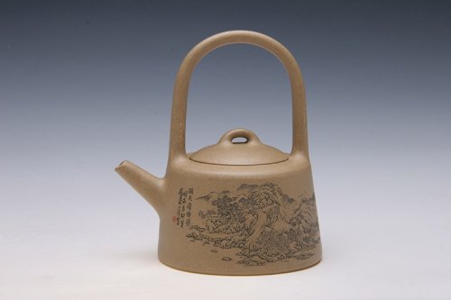 钱一清紫砂壶 石铫提梁 
