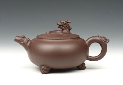 刘方紫砂壶 三足龙狮会 