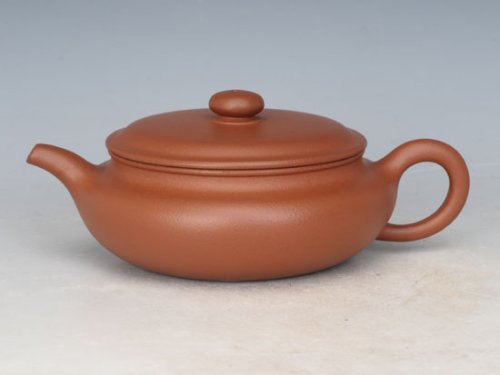 邵文紫砂壶 朱泥扁古 
