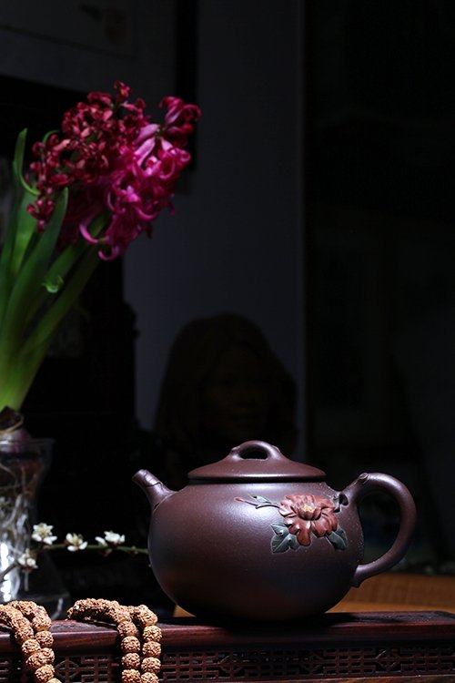 袁冬平紫砂壶 富贵牡丹 