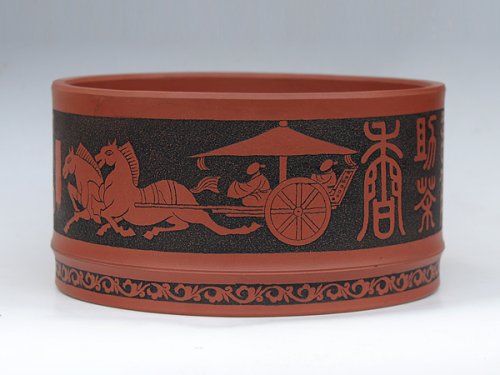 董建平紫砂壶 陶刻水洗 