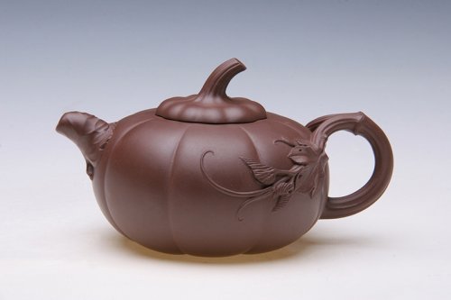 汪寅仙紫砂壶 紫泥扁南瓜 