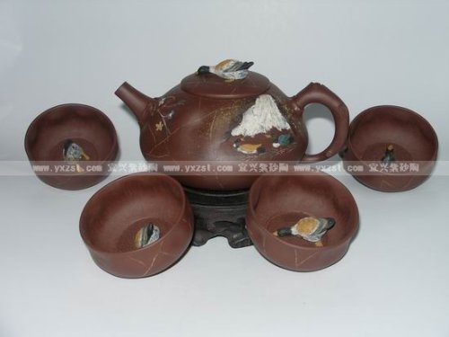 费明华紫砂壶 山之春色茶具 