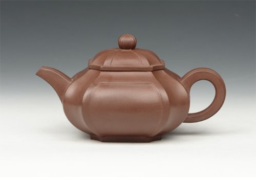 范宴花紫砂壶 六方菱壶 