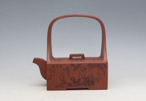 万美群紫砂壶 玉带提梁 