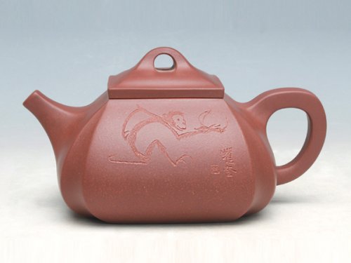 洪美华紫砂壶 抽角石瓢（与画家朱曜奎合作）（紫泥） 