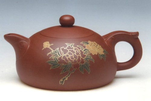 高燕紫砂壶 花开富贵（镶金丝） 