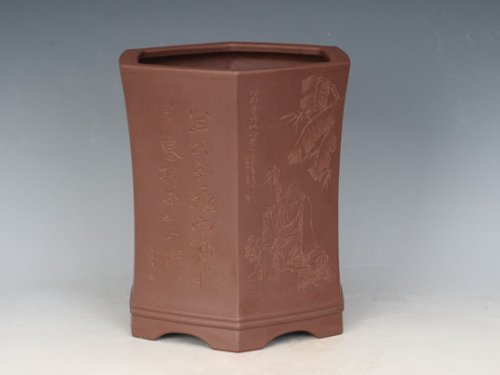 邵文紫砂壶 六方下钮笔筒（全手工） 