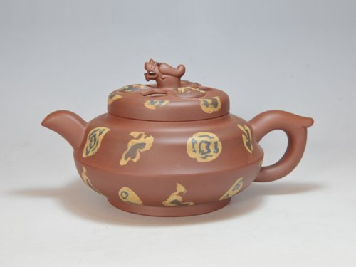 吴祥大紫砂壶  鱼龙戏壶  350CC  绞泥 