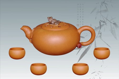 何军紫砂壶 嬉戏荷塘套壶 