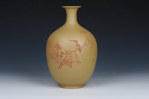 汪成琼紫砂壶 紫砂花瓶，高约25cm 